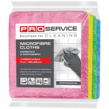 Салфетки PRO service из микрофибры 38х38 см Professional 4 штуки Color Mix